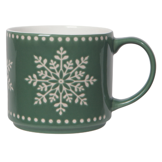 Forest Green Snowflake Stacking Mug 16 oz | Stash Tea