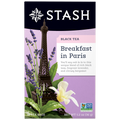 Stash Tea package for 'Breakfast in Paris' black tea with Eiffel Tower and lavender illustration.