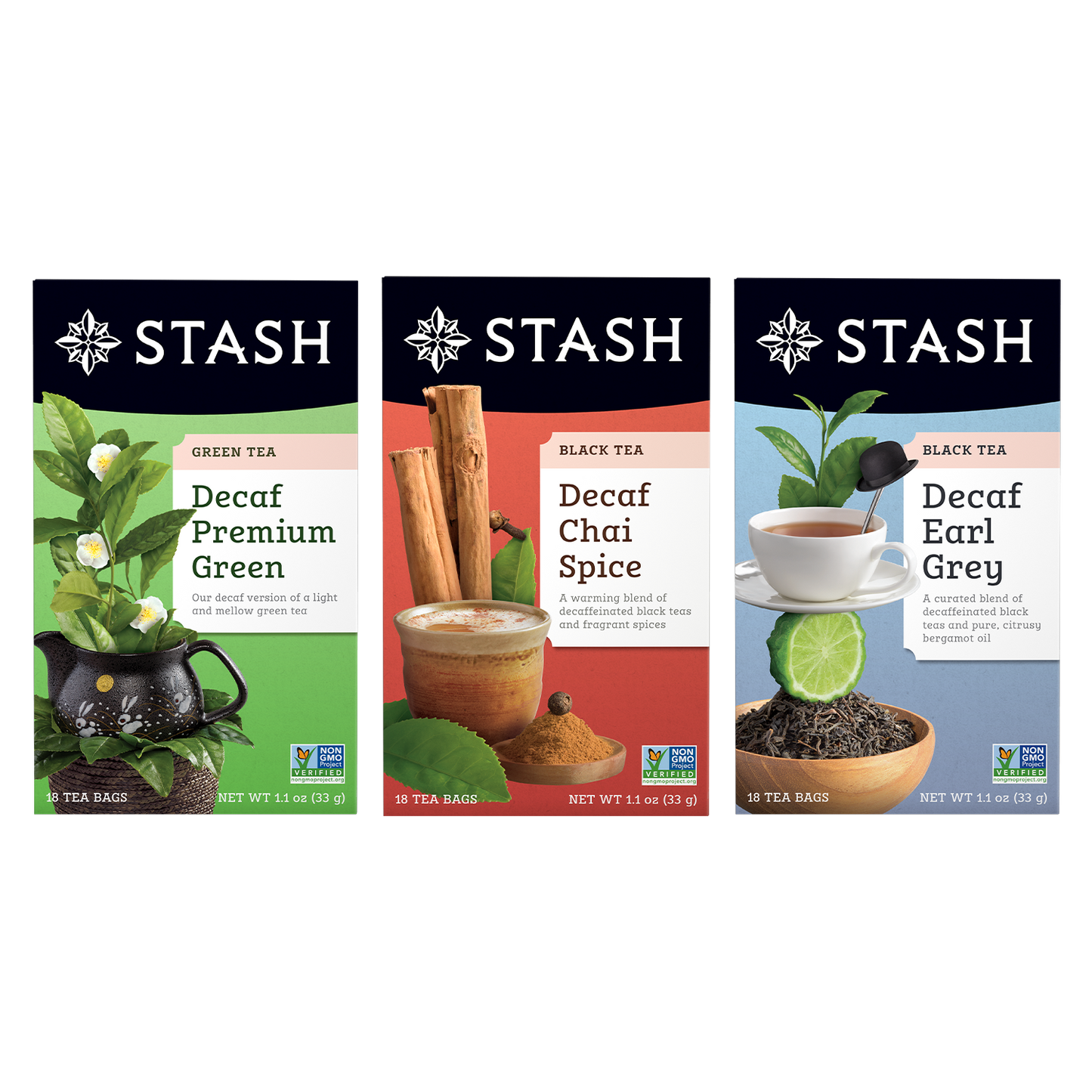 Decaf Sips Bundle Premium Green, Chai Spice, Earl Grey