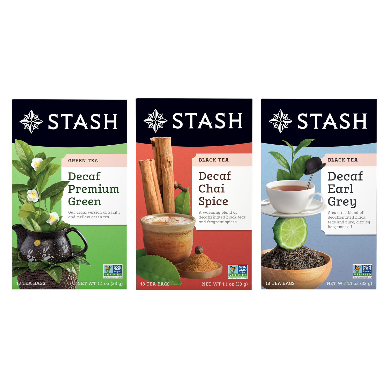 Decaf Sips Bundle Premium Green, Chai Spice, Earl Grey