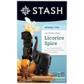 Stash Licorice Spice herbal tea package with licorice root, star anise, and orange on a blue background