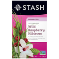 Stash Wild Raspberry Hibiscus herbal tea package with raspberry and hibiscus illustration.