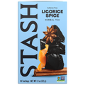 Stash Licorice Spice herbal tea box with licorice root, star anise, and cinnamon on a blue background