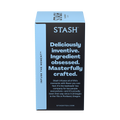 Stash tea box with blue and black design on a white background