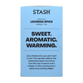 Stash Licorice Spice Herbal Tea package with blue background and black text.