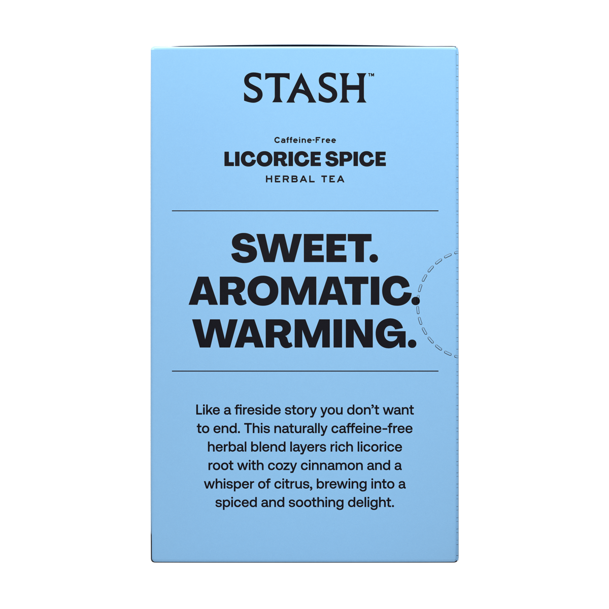 Stash Licorice Spice Herbal Tea package with blue background and black text.