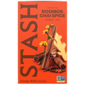 A box of Stash Rooibos Chai Spice herbal tea. The packaging is bright orange with large brown 'STASH' lettering, and an illustration of cinnamon sticks, ginger root, and yellow flowers.