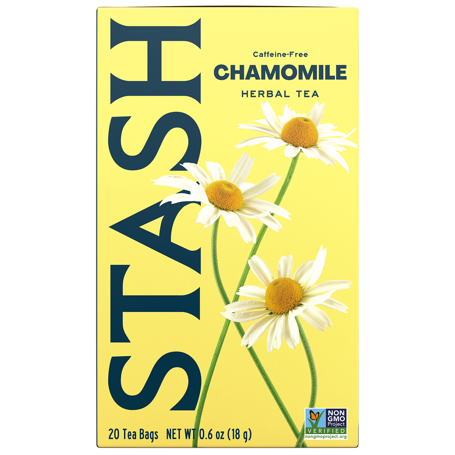 Stash Chamomile Herbal Tea box with chamomile flowers