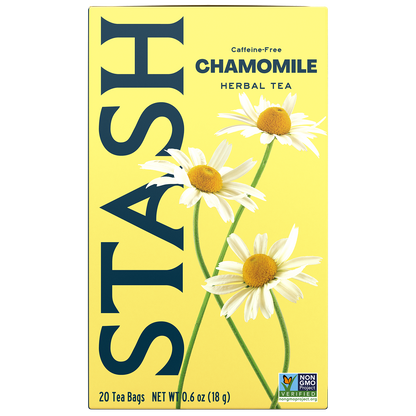 Stash Chamomile Herbal Tea box with chamomile flowers