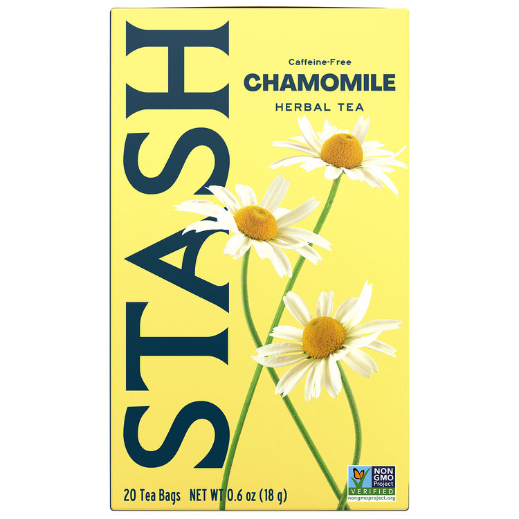 Stash Chamomile Herbal Tea box with chamomile flowers