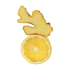 Sliced lemon with a piece of ginger