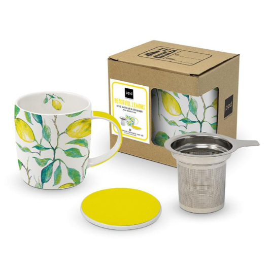 Beautiful Lemons Mug with Lid and Infuser 10 oz | Stash Tea