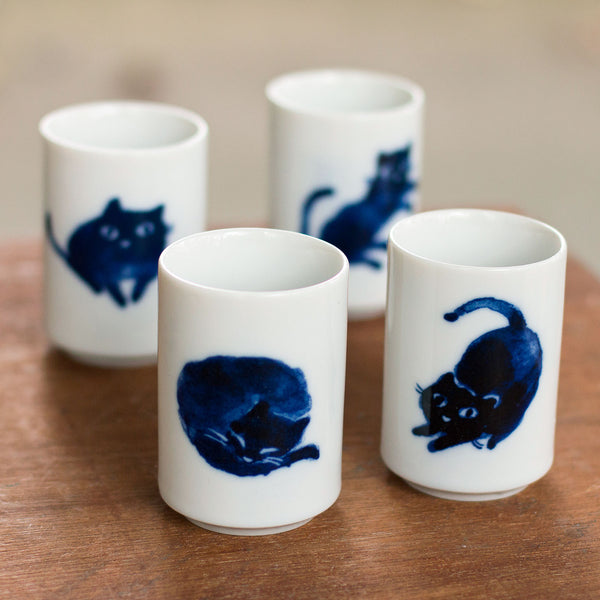 Indigo Cats Tea Cup Set of Four 4 oz