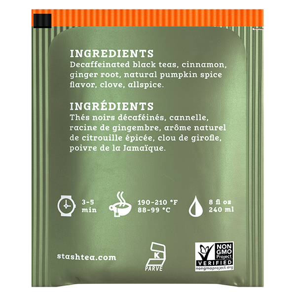 Pumpkin Spice Decaf Black Tea Bags Fall Tea Stash Tea