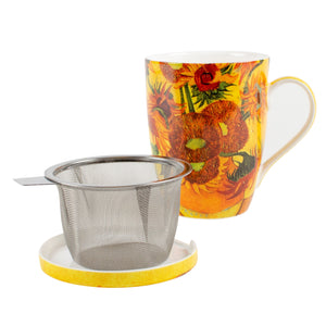 Van Gogh Sunflowers Infuser Mug with Lid in Gift Box